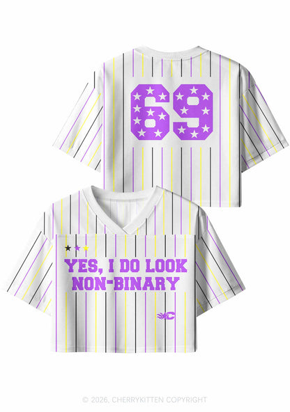I Do Look Nonbinary Pride Y2K Crop Sport Jersey Shirts Cherrykitten