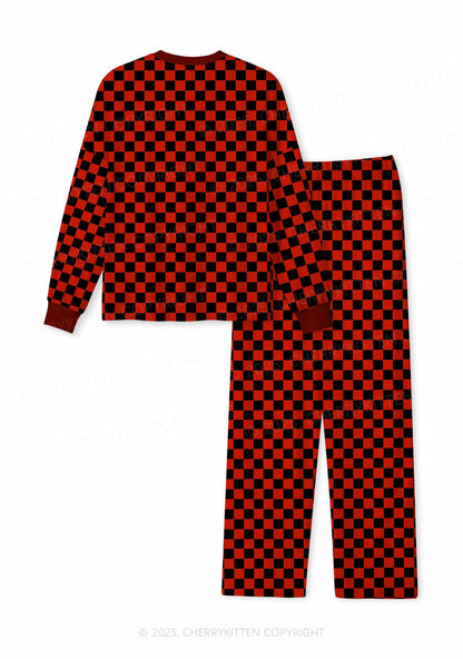 Black And Red Check Valentine's Day Y2K Print Long Sleeve Pajama Set Cherrykitten
