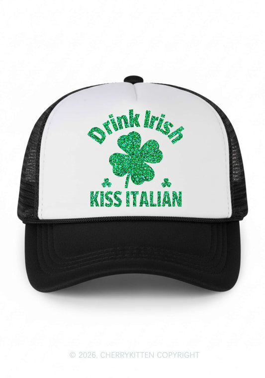 Glitter Drink Irish Kiss Italian St Patricks Y2K Colorblock Trucker Hat Cherrykitten