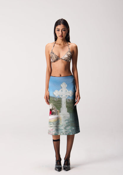 Cute Possum Bubble Y2K Print Midi Skirt Cherrykitten