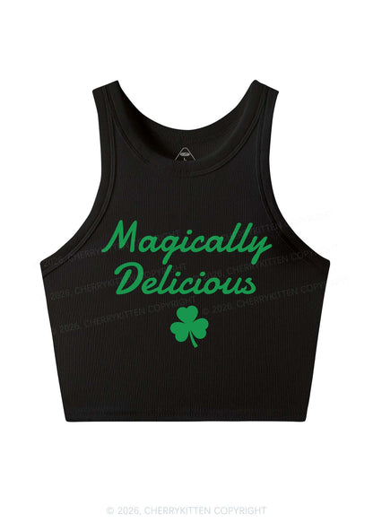Magically Delicious Shamrock St Patricks Y2K Crop Tank Top Cherrykitten