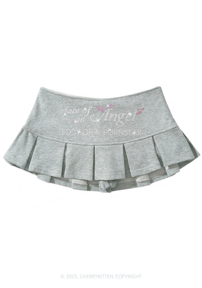 Rhinestone Face Of An Angel Y2K Mini Pleated Skirts Cherrykitten