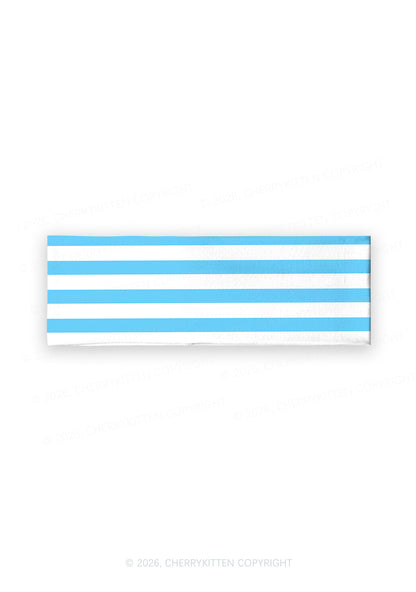 Blue And White Stripes Y2K Print Headband Cherrykitten