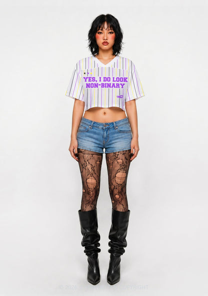 I Do Look Nonbinary Pride Y2K Crop Sport Jersey Shirts Cherrykitten
