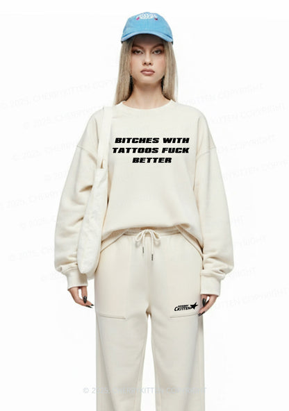 Bxxches With Tattoos Fxxk Better Y2K Fleece Sweatshirts Set Cherrykitten