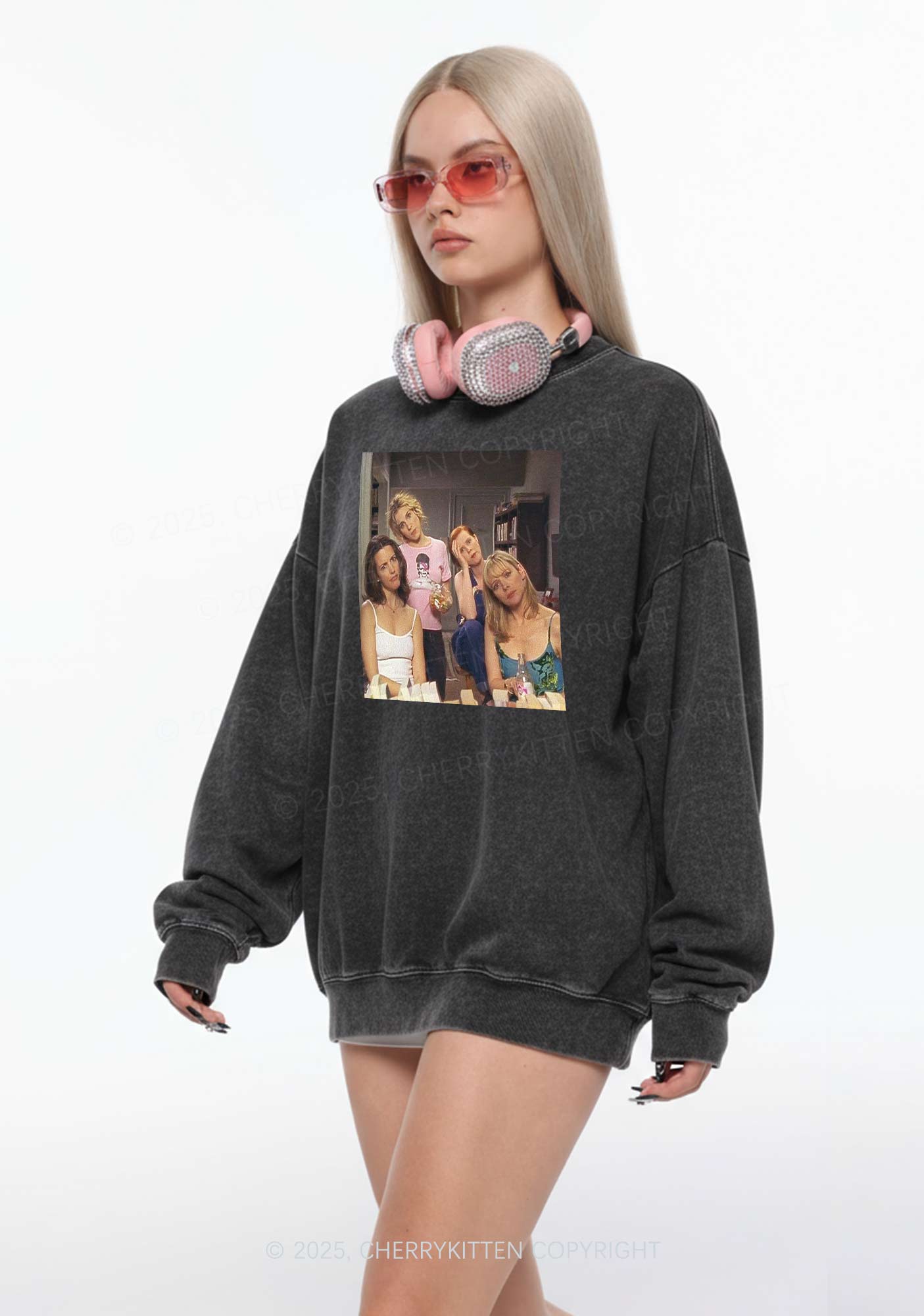 Girl Puzzled Y2K Washed Sweatshirts Cherrykitten