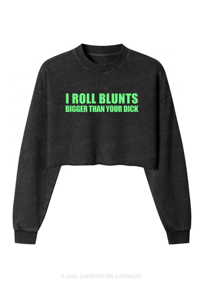 I Roll Blunts Y2K Crop Washed Sweatshirts Cherrykitten