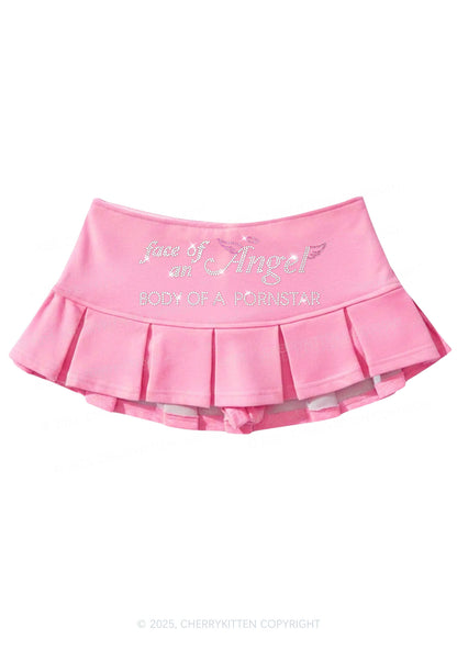 Rhinestone Face Of An Angel Y2K Mini Pleated Skirts Cherrykitten