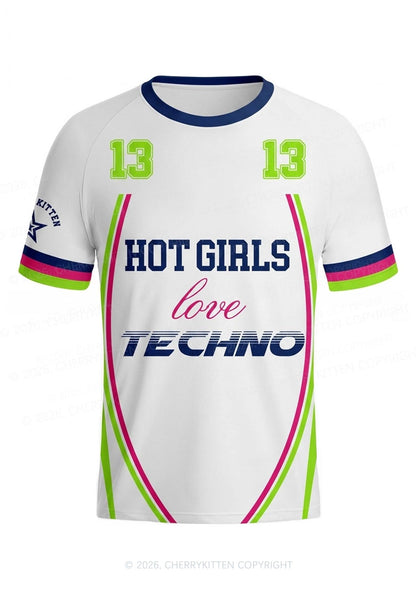 Hot Girls Love Techno Y2K Football Jersey Shirts Cherrykitten