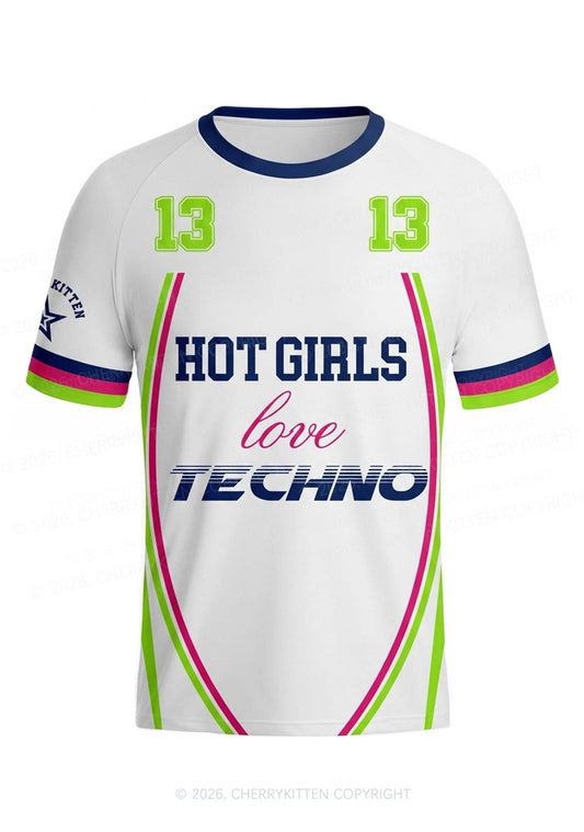 Hot Girls Love Techno Y2K Football Jersey Shirts Cherrykitten
