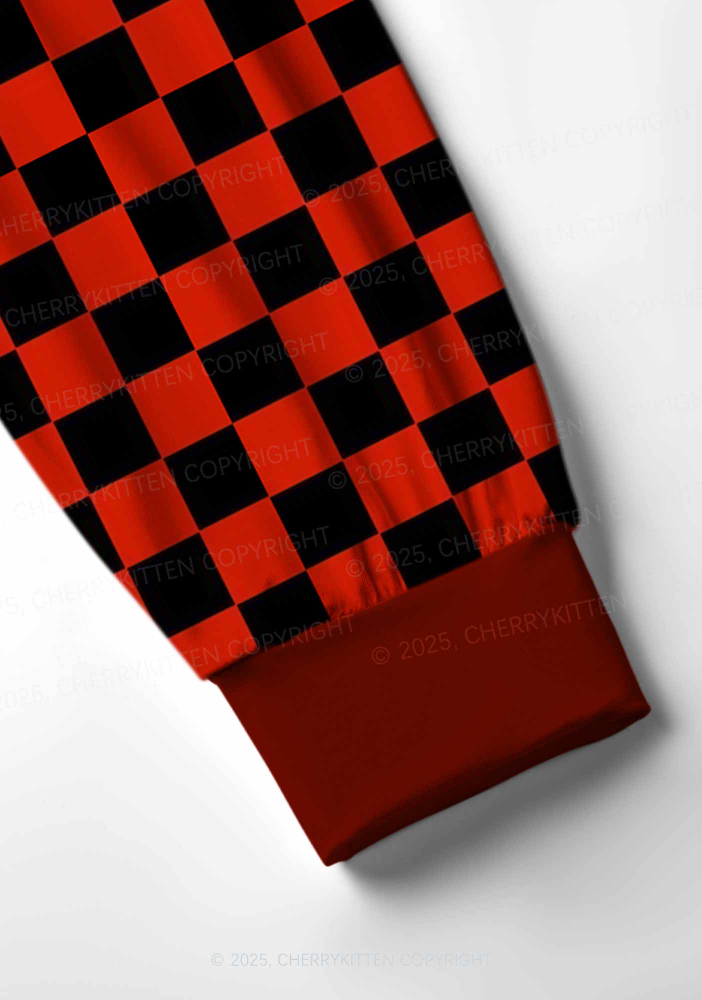 Black And Red Check Valentine's Day Y2K Print Long Sleeve Pajama Set Cherrykitten
