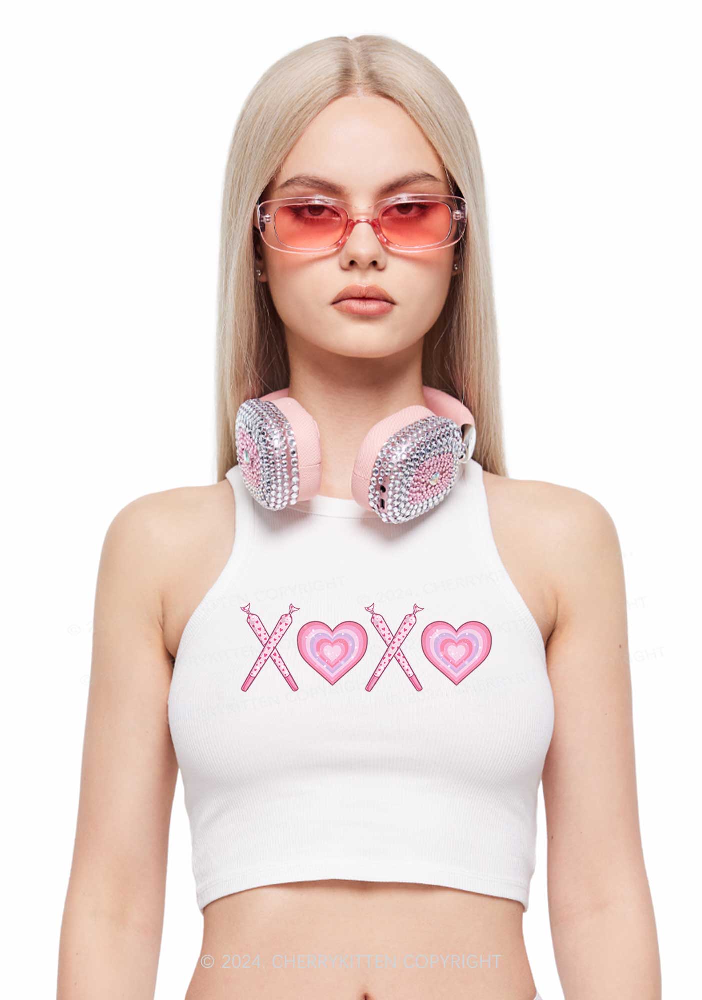 XOXO Heart Y2K Valentine's Day Crop Tank Top Cherrykitten