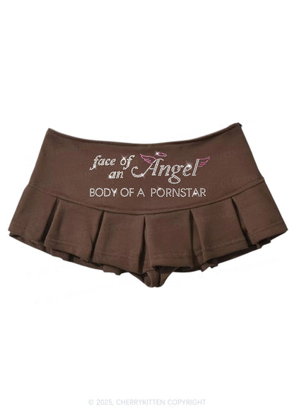 Rhinestone Face Of An Angel Y2K Mini Pleated Skirts Cherrykitten