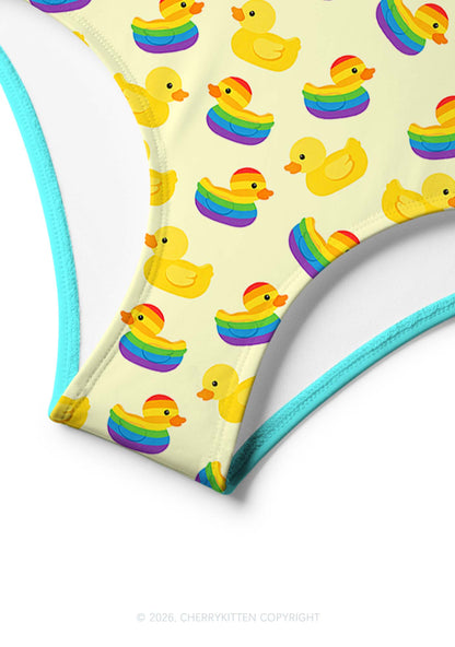 Rainbow Ducks Pride Y2K Print Bikini Set Cherrykitten
