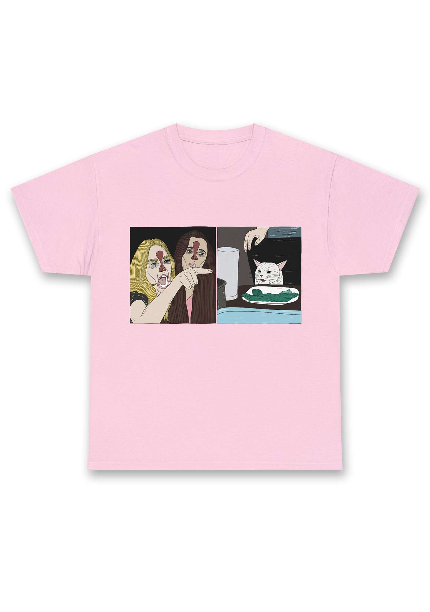Quarreling Girls And White Cat Chunky Shirt
