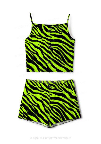 Green Zebra Y2K Print Cami Shorts Pajama Set Cherrykitten