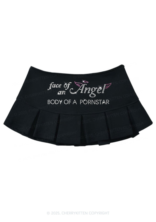 Rhinestone Face Of An Angel Y2K Mini Pleated Skirts Cherrykitten