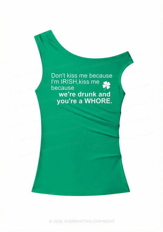 Drunk And Hore St Patricks Y2K Off Shoulder Tank Top Cherrykitten