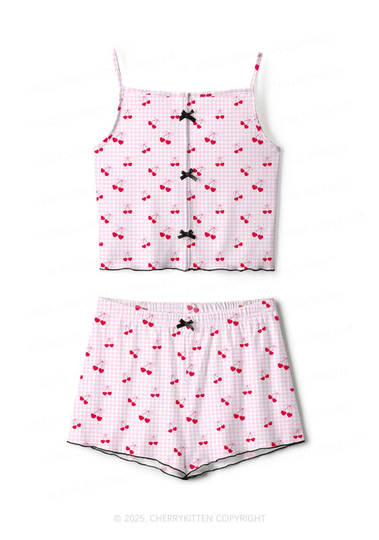 Cottagecore Cherry Valentine's Day Y2K Print Cami Shorts Pajama Set Cherrykitten