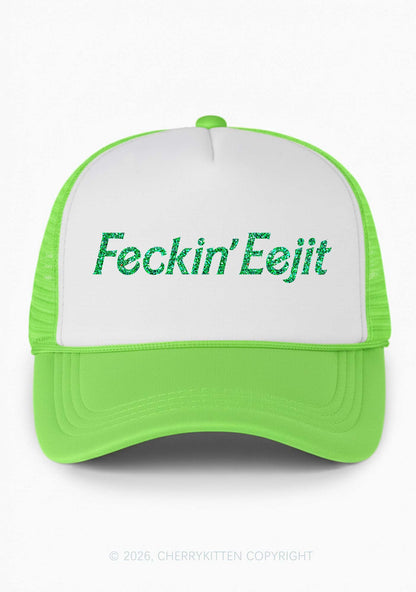 Glitter Feckin Eejit St Patricks Y2K Colorblock Trucker Hat Cherrykitten