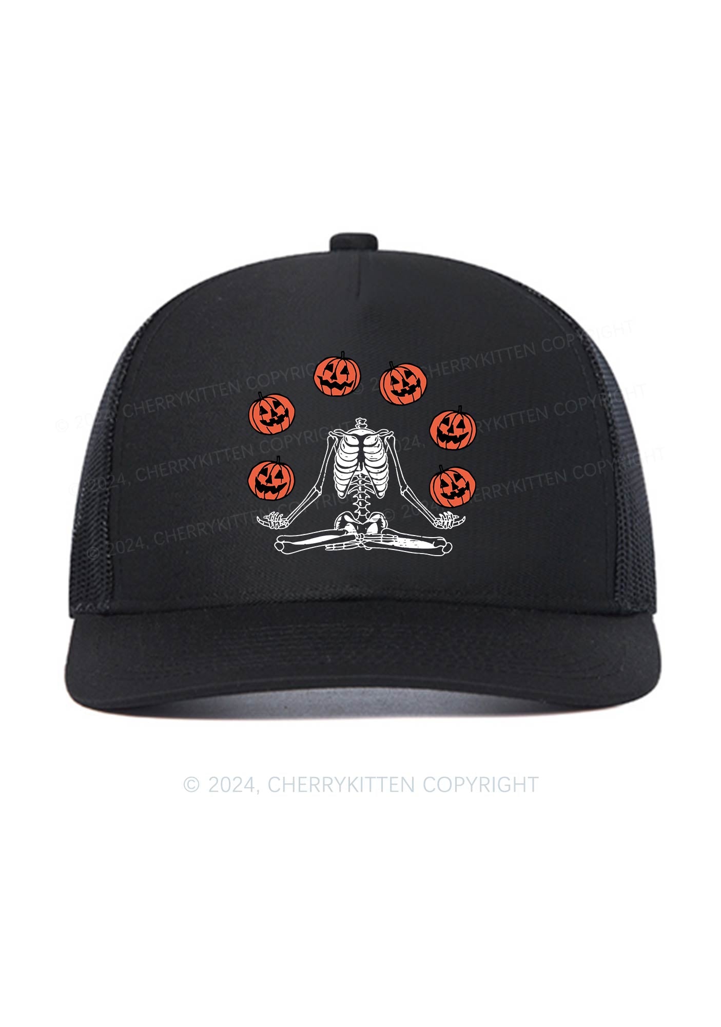 Halloween Pumpkin Head Skeleton Y2K Trucker Mesh Hat Cherrykitten