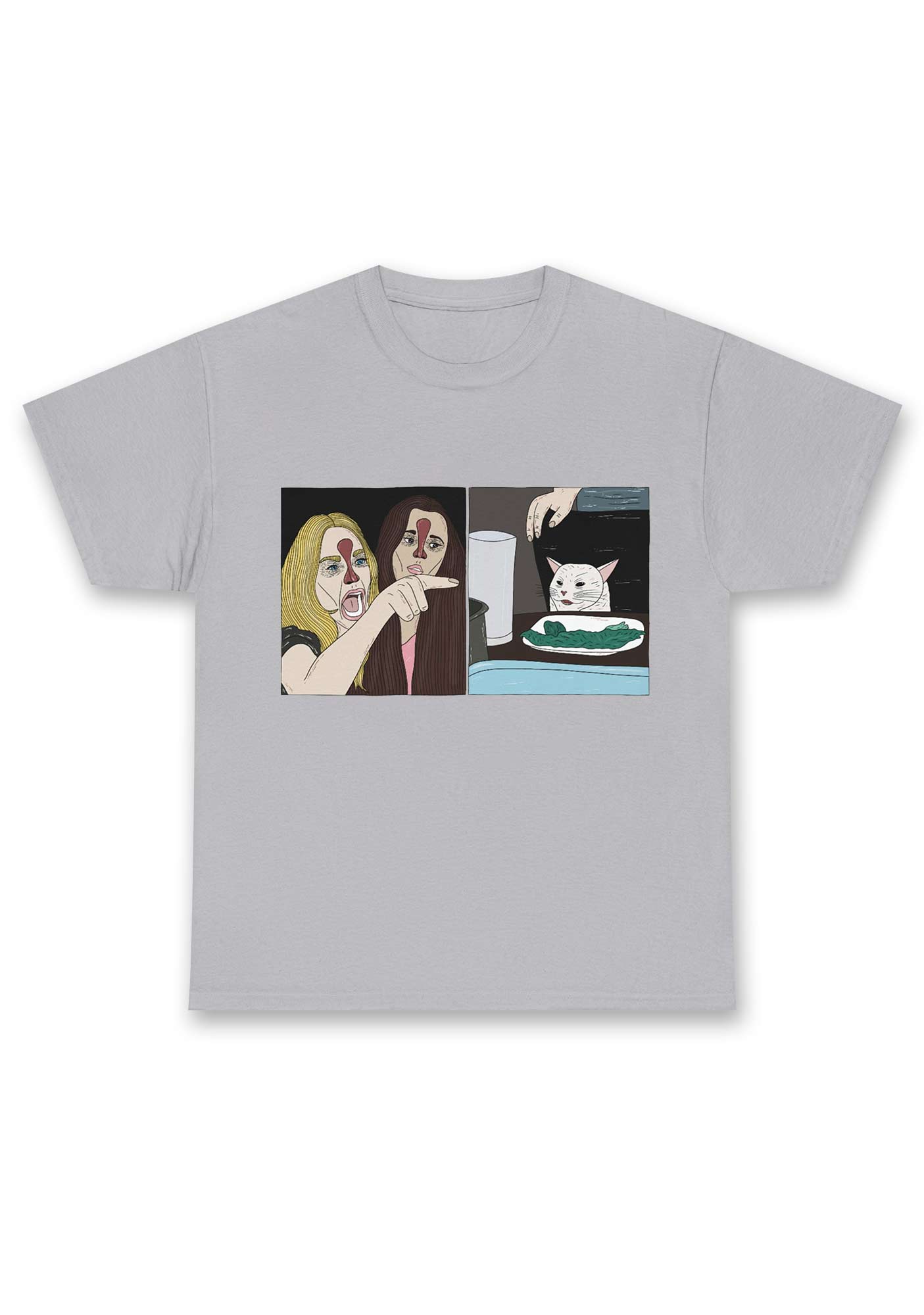 Quarreling Girls And White Cat Chunky Shirt
