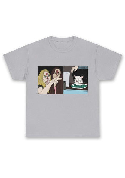 Quarreling Girls And White Cat Chunky Shirt