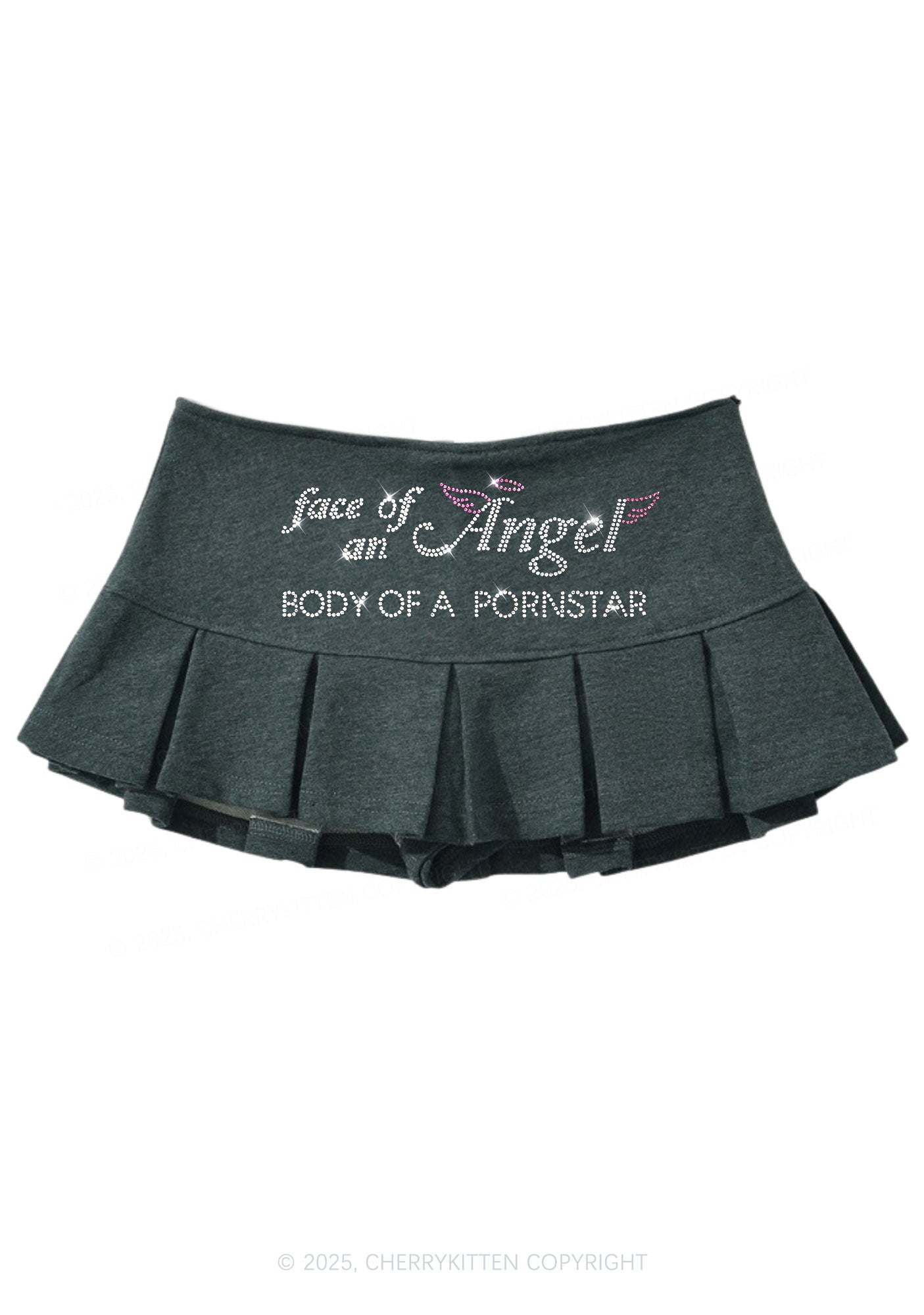 Rhinestone Face Of An Angel Y2K Mini Pleated Skirts Cherrykitten