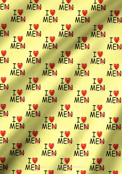 Love Me Not Men Yellow Valentine's Day Y2K Print Long Sleeve Pajama Set Cherrykitten