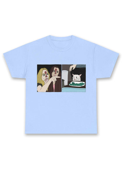 Quarreling Girls And White Cat Chunky Shirt