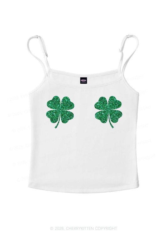 Glitter Four Leaf Clover St Patricks Y2K Spaghetti Strap Cami Cherrykitten