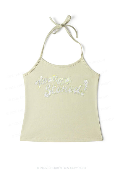 Rhinestone Totally Stoned Y2K Halter Neck Cami Cherrykitten