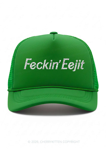 Glitter Feckin Eejit St Patricks Y2K Trucker Hat Cherrykitten