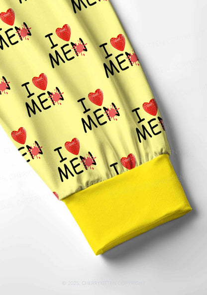 Love Me Not Men Yellow Valentine's Day Y2K Print Long Sleeve Pajama Set Cherrykitten