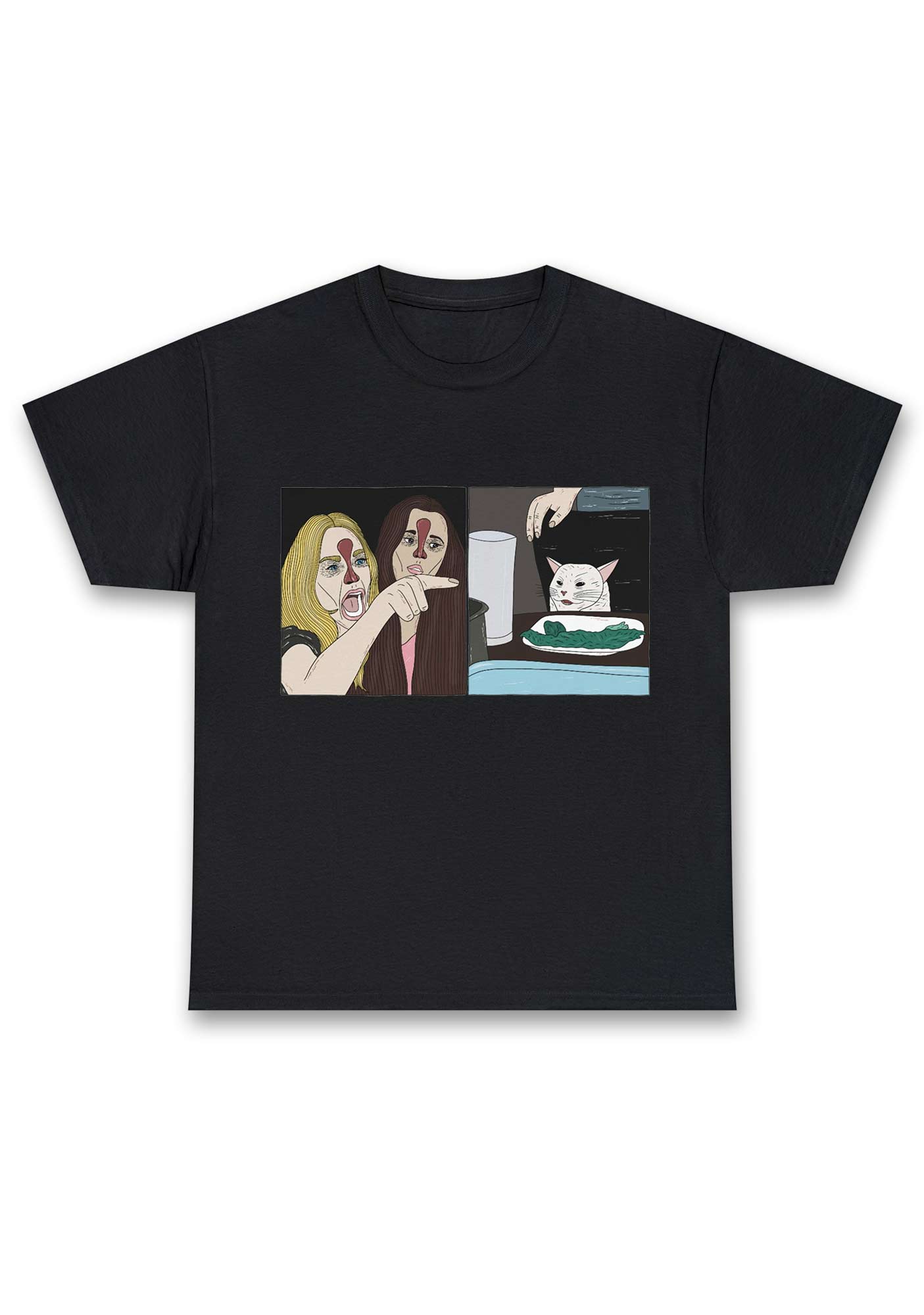 Quarreling Girls And White Cat Chunky Shirt