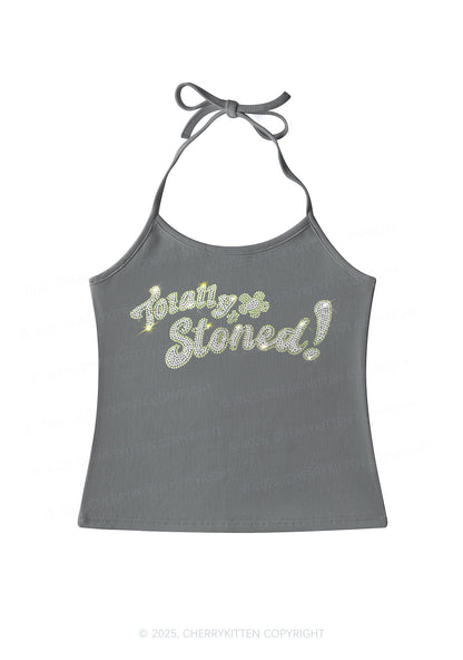 Rhinestone Totally Stoned Y2K Halter Neck Cami Cherrykitten