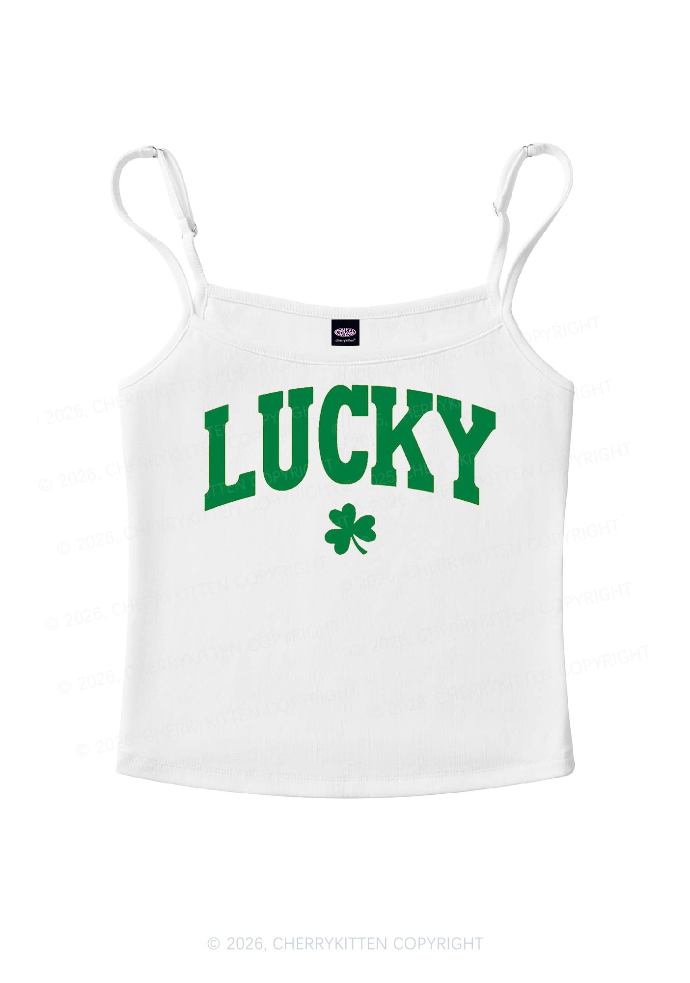 Lucky Shamrock St Patricks Y2K Spaghetti Strap Cami Cherrykitten