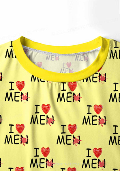 Love Me Not Men Yellow Valentine's Day Y2K Print Long Sleeve Pajama Set Cherrykitten