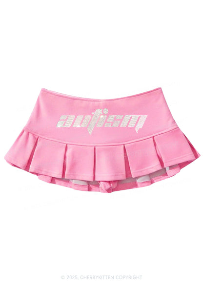 Rhinestone Autism Y2K Mini Pleated Skirts Cherrykitten