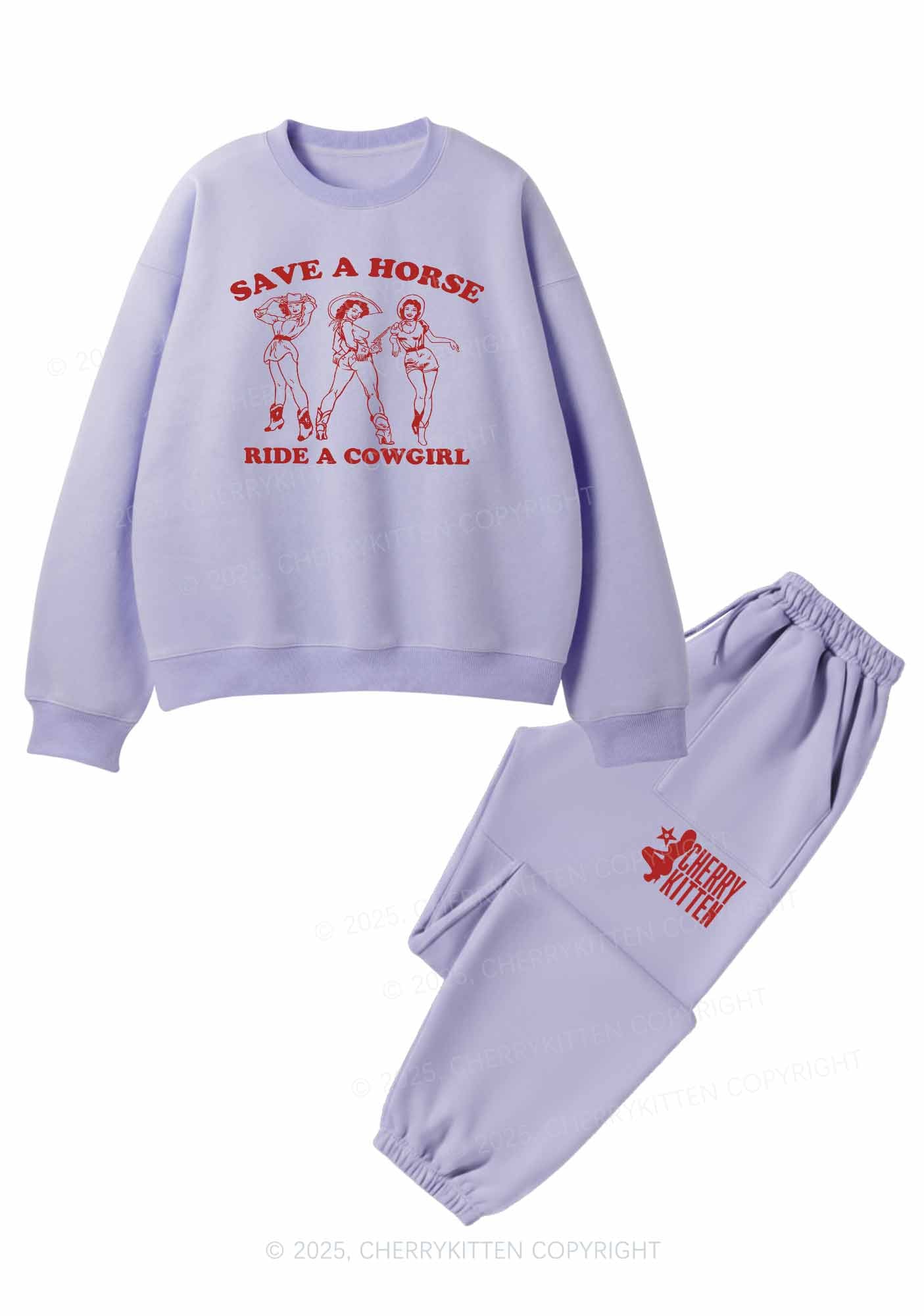 Ride A Cowgirl Y2K Fleece Sweatshirts Set Cherrykitten