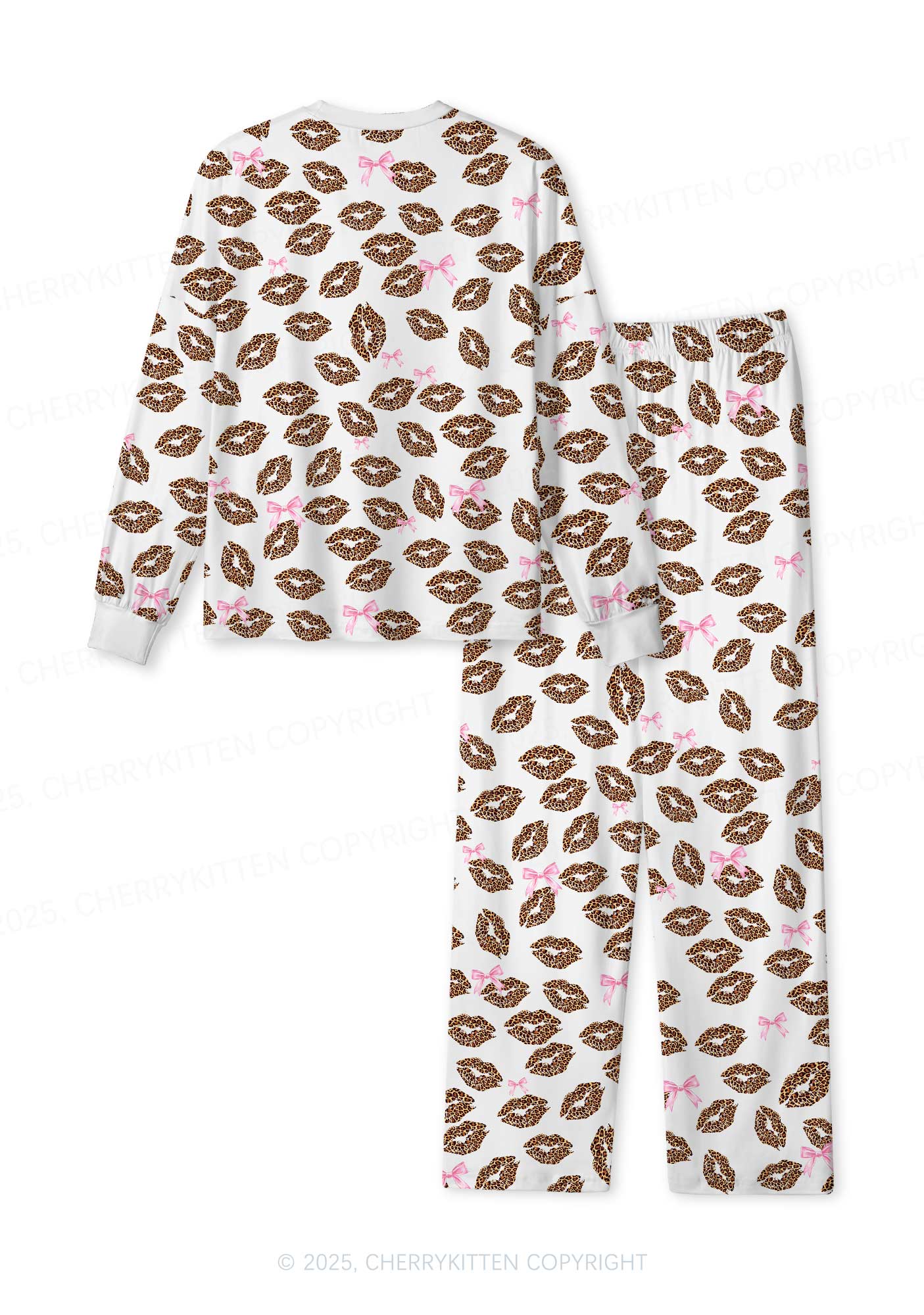 Leopard Lip Print Valentine's Day Y2K Print Long Sleeve Pajama Set Cherrykitten