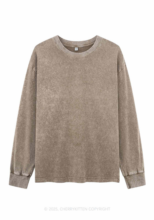 Plain Y2K Washed Long Sleeves Cherrykitten