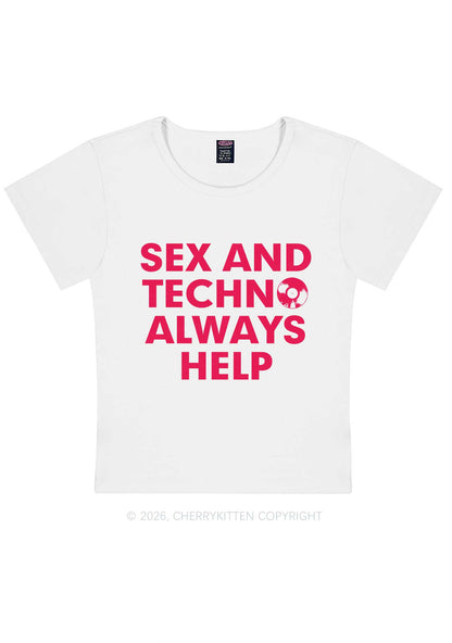 Sx And Techno Always Help Y2K Baby Tee Cherrykitten