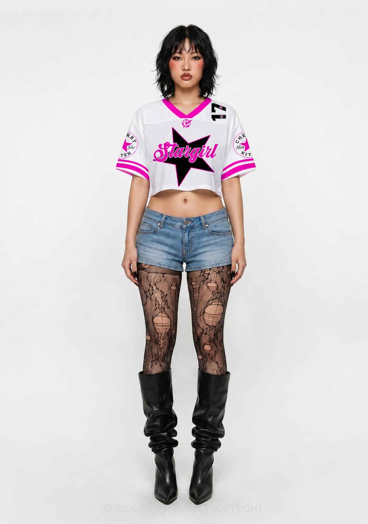 White Stargirl Y2K Crop Sport Jersey Shirts Cherrykitten