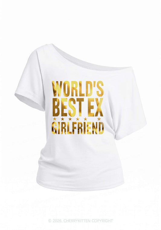 Best Ex Girlfriend Silver Foil Printed Y2K Off Shoulder Tee Cherrykitten