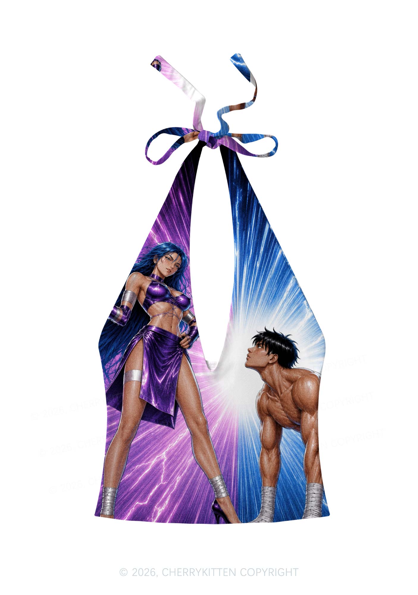 Purple Lightning S Male Y2K Print Halter Deep V Neck Cami Cherrykitten