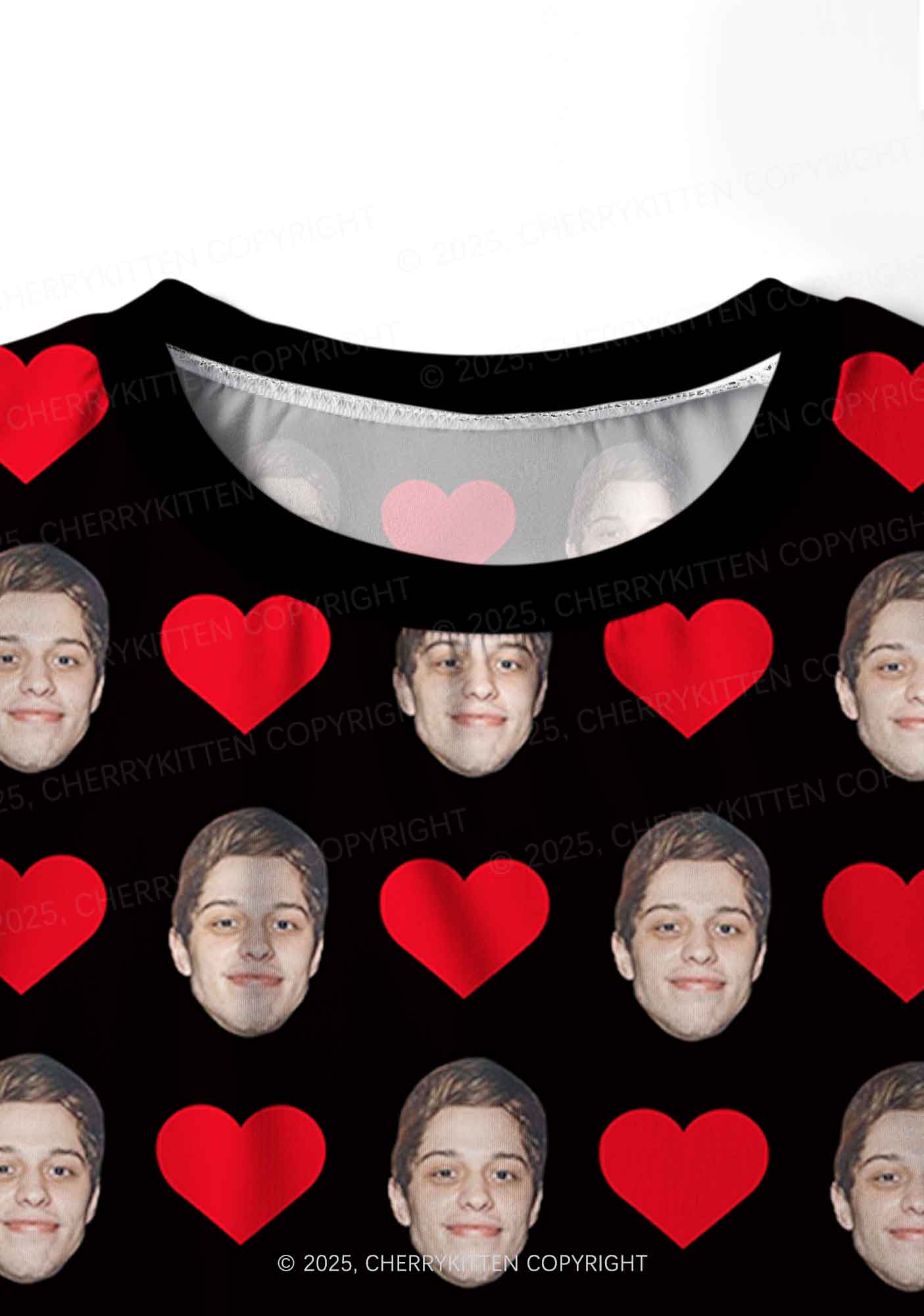 Custom Black Hearts Photo Y2K Valentine's Day Y2K Print Long Sleeve Pajama Set Cherrykitten