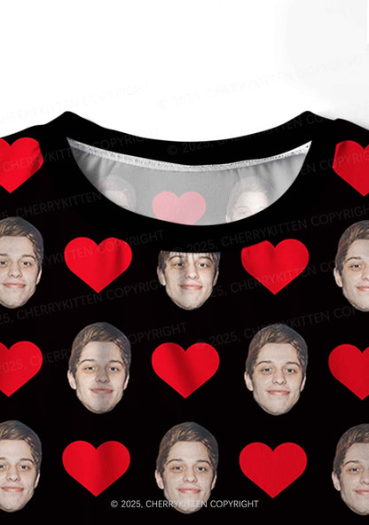 Custom Black Hearts Photo Y2K Valentine's Day Y2K Print Long Sleeve Pajama Set Cherrykitten