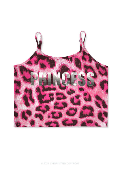 Princess Silver Foil Printed Y2K Pink Leopard Print Cami Crop Top Cherrykitten