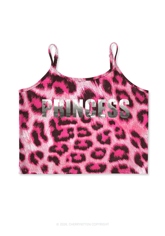 Princess Silver Foil Printed Y2K Pink Leopard Print Cami Crop Top Cherrykitten